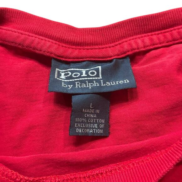Polo Ralph Lauren Red Pocket Tee Crew Neck Men's Large Silver Embroidered Pony - Picture 3 of 5